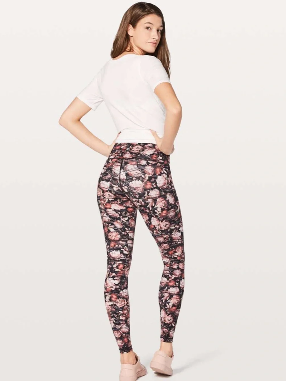 Lululemon Wunder Under Leggings and Break Free Bra Set in Multi Peony